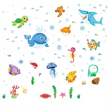 DIY Съемный подводный мир Наклейка на стену Семейный дом Наклейка Фреска Искусство Дом 70*50*0.5