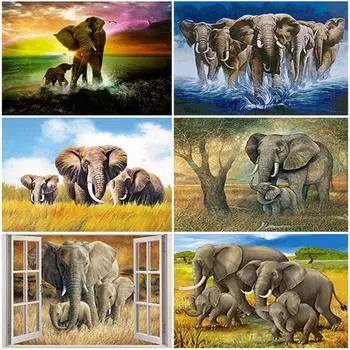 DIY Слон 5D Алмазная картина Полный круглый дрель Животные Наборы для алмазной вышивки Мозаика Домашний декор Стены Искусства Подарок Full Round 20x30CM