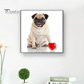 DIY Смола Алмазная картина Полный дрель животных Мопс Собака Вышивка крестом Домашний декор Y024