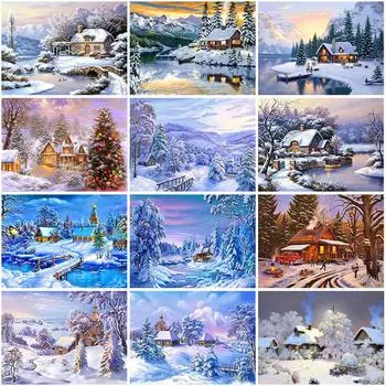 DIY Снег живописный 5D алмазная живопись полный круглый дрель пейзаж Алмазная вышивка крестиком мозаика наборы настенное искусство домашний декор Full Round 20x30CM