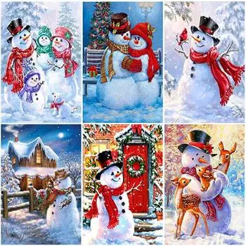DIY Снеговик 5D алмазная живопись полная круглая мозаика из смолы мультфильм алмазная вышивка зимний снежный пейзаж настенное искусство домашний декор Full Round 20x30CM