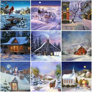 DIY Снежный живописный 5D алмазная живопись полная круглая дрель Зимняя Алмазная вышивка крестиком мозаика подарок из смолы домашний декор Full Round 20x20CM