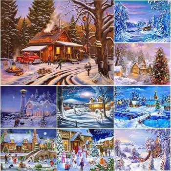 DIY Снежный живописный 5D алмазная живопись полный круглый полимерный пейзаж Алмазная вышивка мозаика наборы крестиков домашний декор Full Round 20x30CM