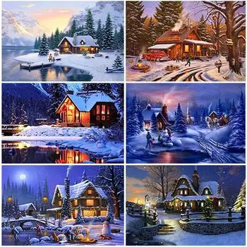 DIY Снежный живописный 5D алмазная живопись полный круглый дрель пейзаж Алмазная вышивка наборы крестиков настенное искусство Рождественский подарок Full Round 20x30CM