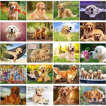 DIY собака 5D алмазная живопись полная круглая дрель животное Алмазная вышивка золотой ретривер вышивка крестом стены книги по искусству домашний декор Full Round 20x30CM