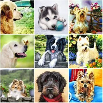 DIY собака 5D алмазная живопись полная круглая дрель Алмазная вышивка крестиком мозаика наборы животных стены книги по искусству домашний декор Full Round 20x20CM