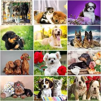 DIY собака 5D алмазная живопись полная круглая дрель мозаика животное Алмазная вышивка смола вышивка крестиком художественная стена домашний декор подарок Full Round 20x30CM