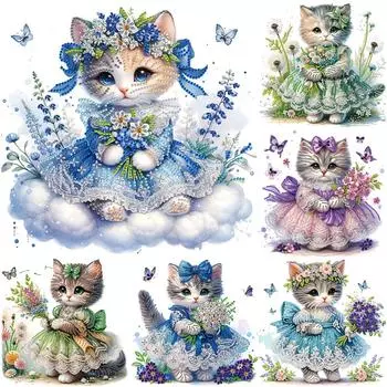 DIY Специальная дрель 5D Алмазная картина Котенок с букетом Художественное ремесло Декор YXZ020