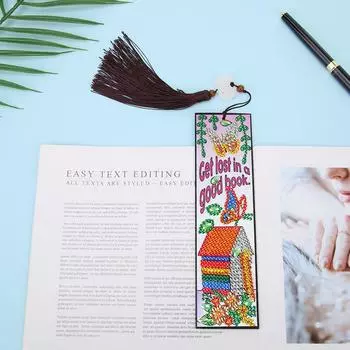 DIY Special Shaped Diamond Painting House Leather Bookmark Tassel Marker CHINA