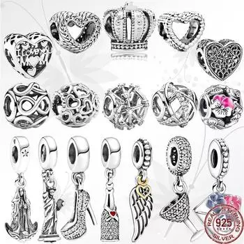 DIY Стерлингового Серебра 925 Паве Стеклянная Бутылка Туфли На Шпильках Крыло Ангела Висячие Очаровательные Бусины Подходит Оригинальный Модный Браслет Подарок Ювелирных Изделий