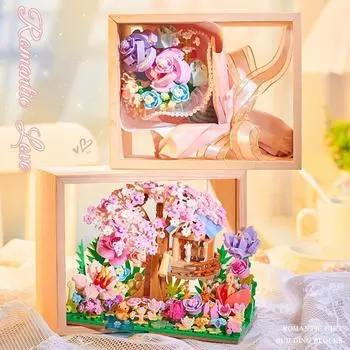DIY строительный блок, игрушечный букет цветов, коробка с видом на цветок для игрушки вашей дочери, украшение столешницы Flower-369Pcs