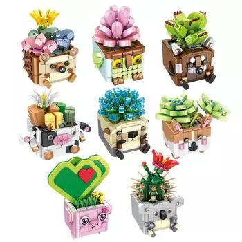 DIY Succulents Series Animal Potted brickheadz Assembled Building Blocks Small Particles Girl Toy Flower Toys for Children Gifts no box