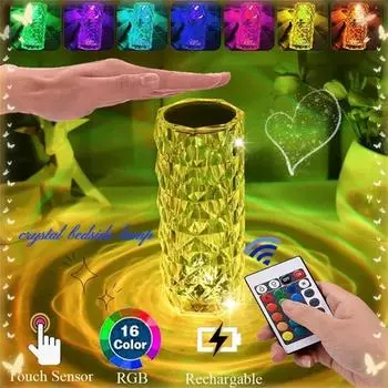 DIY светодиодный хрустальный настольный светильник, розовая лампа, проектор, 3/16 цветов, сенсорный регулируемый, романтический, алмазный, атмосфера, USB сенсорный ночник, подарок на праздник 1 color mini