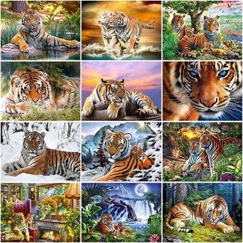 Diy Тигр 5D алмазная живопись полная круглая дрель животное Алмазная вышивка мозаика горный хрусталь картины наборы для вышивки крестом настенное искусство Full Round 20x30CM