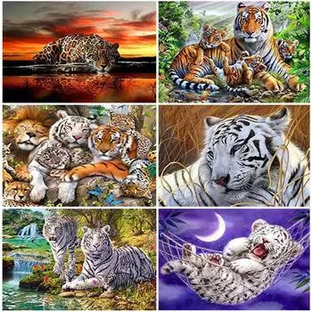 DIY Тигр 5D алмазная живопись полная круглая дрель смола животное Алмазная вышивка крестиком мозаика наборы настенное искусство домашний декор Full Round 20x30CM