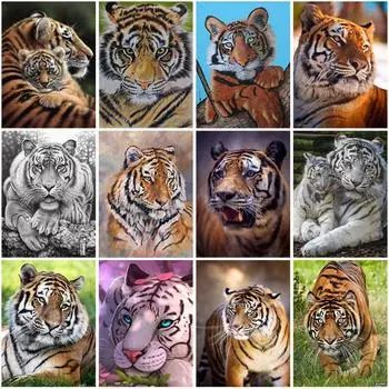 DIY Тигр 5D алмазная живопись вышивка крестиком полная круглая дрель смоляная мозаика животное Алмазная вышивка наборы крестиков домашний декор Full Round 20x30CM