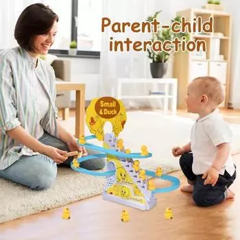 DIY Track Electric Duck Climbing Stairs Toy Music American Coaster Toy, CHILDREN S Gift, Electric Duck Climbing Stairs Track Toy