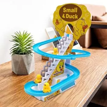 DIY Track Electric Duck Climbing Stairs Toy Music American Coaster Toy, CHILDREN S Gift, Electric Duck Climbing Stairs Track Toy