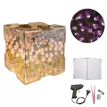 DIY Тюльпан Лампа 2-в-1 Зеркальный Цветок Ночной Светильник Незаконченный Ручной Работы Декоративная Лампа 24 Цветка EU Plug фиолетовый