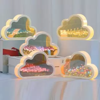 DIY Тюльпан Ночники Форма Облака Зеркало Имитация Цветка Спальный Настольный Светильник для Украшения Спальни Вечеринки Подарки На День Рождения розовый