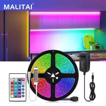 DIY Вечерние Рождественские праздники Освещение для дома Крытый RGB Гибкая световая лента 5050SMD Светодиодный светильник для шкафа 24-клавишный набор дистанционного управления с вилкой европейского стандарта