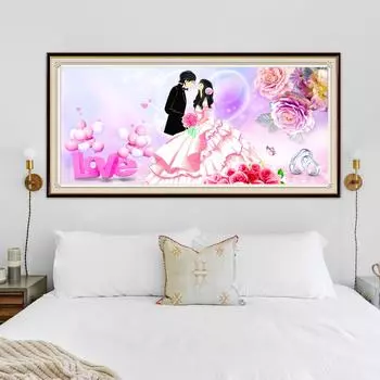 DIY Вечная любовь Алмазная картина Пара Полный круглый пейзаж Цветочная Алмазная мозаика Алмазная вышивка Свадебный домашний декор Full Round 20x50CM