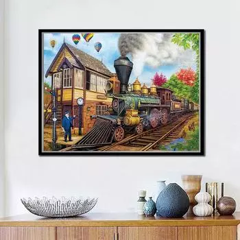 DIY Вилла Пейзаж Алмазная картина Полный круглый поезд Алмазная вышивка Крестом Полный горный хрусталь 20X30CM
