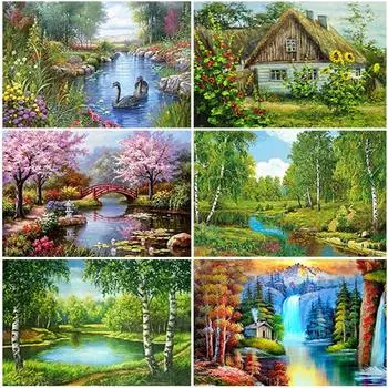 DIY Водопад 5D Алмазная картина Полный круглый дрель Пейзаж Алмазная вышивка Наборы для вышивки крестом Настенное искусство Домашний декор Подарок Full Round 20x30CM