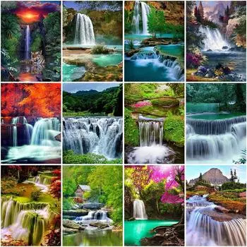 DIY Водопад 5D Алмазная картина Полный круглый дрель Пейзаж Дерево Алмазная вышивка Крестом Мозаика Домашний декор Full Round 20x30CM