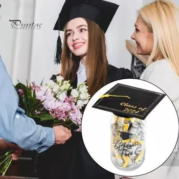 DIY Выпускная банка для денег Прозрачное тело Поздравления Колледж Шляпа Шляпа Комплект Бутылка для денег Центральные украшения Праздничные принадлежности чёрный