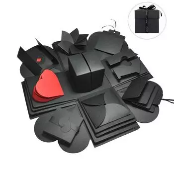 DIY Взрыв Фотоальбом Подарочная коробка Коробка для хранения День святого Валентина Подарочная коробка-сюрприз Романтическая пара Креативный подарок 12.5 * 12.5CM чёрный