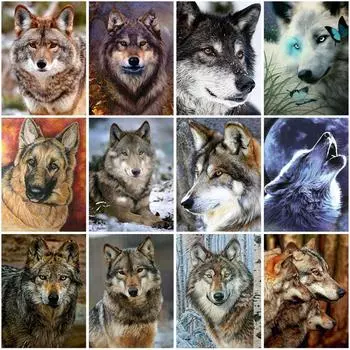 Diy волк 5d алмазная живопись полная круглая дрель Рождественский подарок животное Алмазная вышивка крестиком настенные художественные наборы домашний декор Full Round 20x30CM
