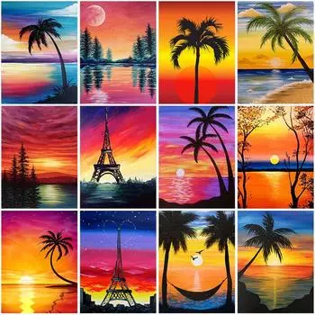 DIY закат 5D алмазная живопись полная круглая дрель живописная Алмазная вышивка крестиком мозаика наборы настенное искусство домашний декор Full Round 20x30CM