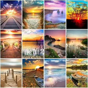 DIY закат 5D алмазная живопись полная круглая дрель живописная Алмазная вышивка крестиком мозаика наборы настенное искусство домашний декор Full Round 20x30CM