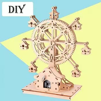 DIY заводное музыкальное счастливое колесо обозрения изготовление деревянных пазлов сборка деревянных игрушек модель своими руками