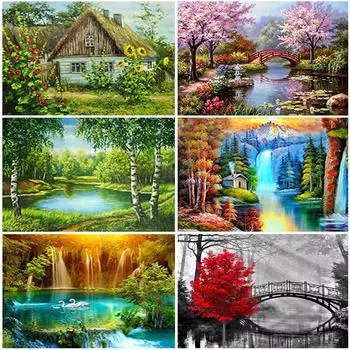 DIY живописный 5D алмазная живопись полная круглая дрель Стразы Пейзаж Алмазная вышивка наборы крестиков настенное искусство домашний декор Full Round 20x30CM