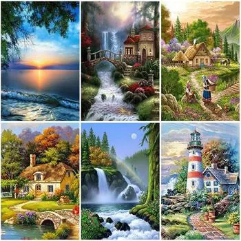 DIY живописный 5D алмазная живопись полный круглый мозаичный пейзаж Алмазная вышивка крестиком смола Наклейка на стену домашний декор Full Round 15x20CM