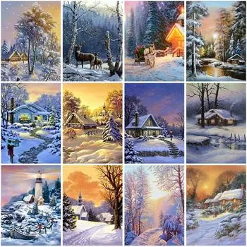 DIY Зимний Снег Живописный 5D Алмазная Картина Полный Круглый Дрель Смола Пейзаж Алмазная Вышивка Мозаика Вышивка Крестом Домашний Декор Full Round 20x30CM