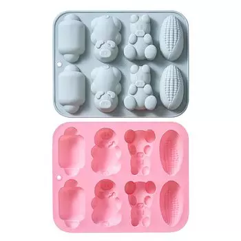 DIYBravo Madeleine Mold Силиконовая форма Кондитерские инструменты Форма для торта Форма для хлеба Шоколадная форма Свинья Медведь Кукуруза Хот-дог Набор из 2 штук Синий Розовый Ручная работа