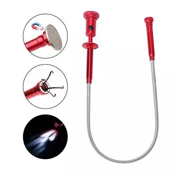 DIYWORK Sewer Cleaning Pickup Tools Magnetic Long Spring Grip Magnet + 4 Claw + LED Light Flexible Pick Up Tool красный