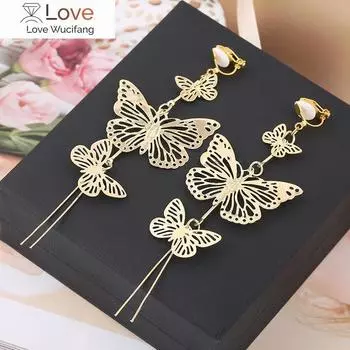 Дизайн 3 серьги-клипсы с кисточками в форме бабочки без пирсинга для женщин, модные роскошные большие эффектные серьги