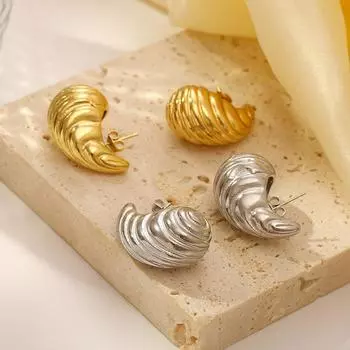 Дизайн Атмосферные капли воды Текстура Титановая сталь Полые серьги Нишевые Премиум Серьги