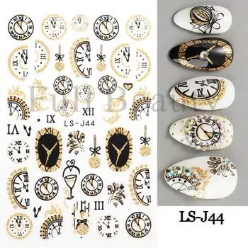 Дизайн часов с обратным отсчетом, безделушки для шампанского, блестящие блестящие ползунки для 3D наклейки для ногтей, абстрактные осенние украшения для ногтей LS-J44 белый