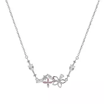 Дизайн Чувство Полый Цветок Ключичная Цепочка Женская Корейская Милая Девичья Чувственность Розовый Бриллиант Вишня Цветок Ожерелье copper (white gold)