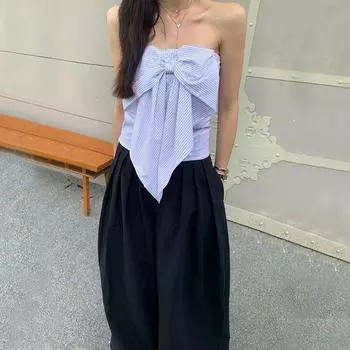 Дизайн для особых интересов Винтажный принт в полоску Банты Топ-труба Жилет Женский Летний Стройнящий Сексуальный Необычный Топ Blue S