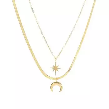 Дизайн Двойной Гексаграммы Луны Ожерелье Женский Ключица Цепь Простой Холодный Ветер Многослойный золотой