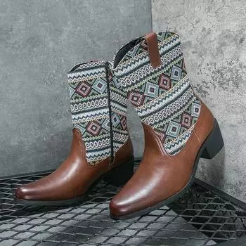 Дизайн Этнические длинные сапоги Чернила Мужская мода Высокие мужские ботинки Челси Мужские деловые мужские мотоциклетные ботинки 38