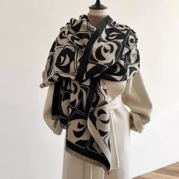 Дизайн Кашемировые женские зимние шали шарф пашминовые накидки женская мода цветочные толстые теплые одеяла эшарп пончо серый