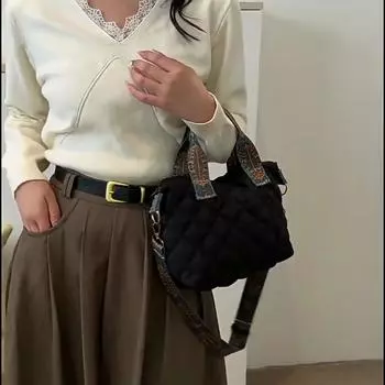 Дизайн Lingge, стеганая мягкая большая сумка-тоут, нейлоновые женские сумки, роскошный дизайн, сумки через плечо, сумка для покупок 22.5x10.5x19.5cm белый