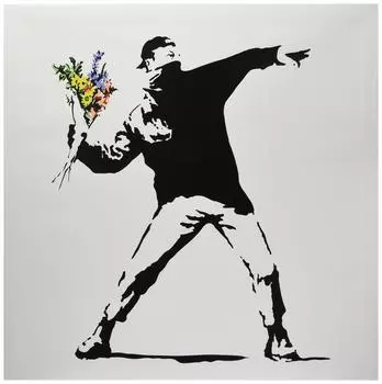 Дизайн Liv Banksy Официально лицензирован в Японии Любовь в воздухе Граффити с бросанием цветов Улица 57см x 57см Сделано в Японии Постер Стильный интерьер